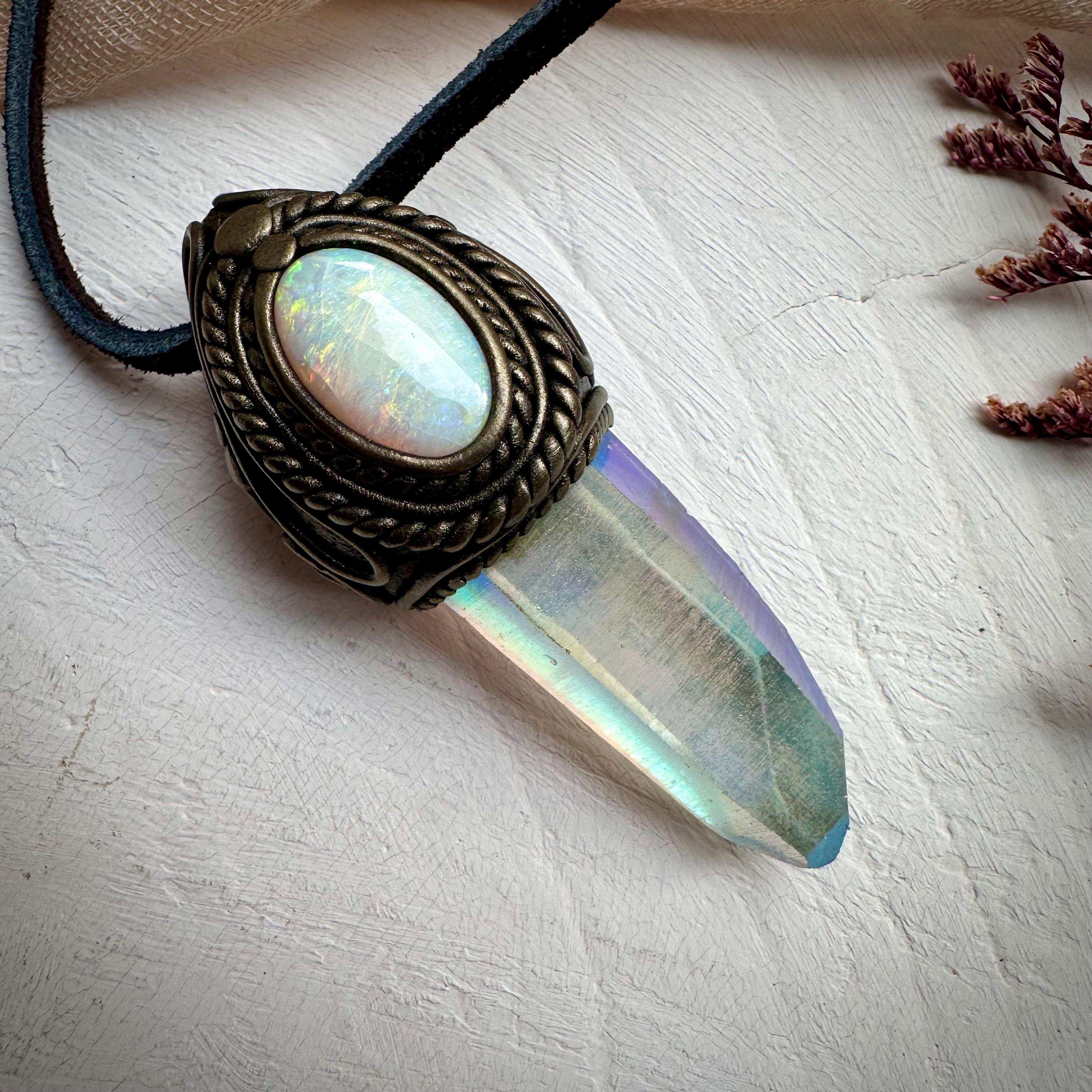 Angel Aura Quartz and Australian Opal Necklace - FairyGardenGlow