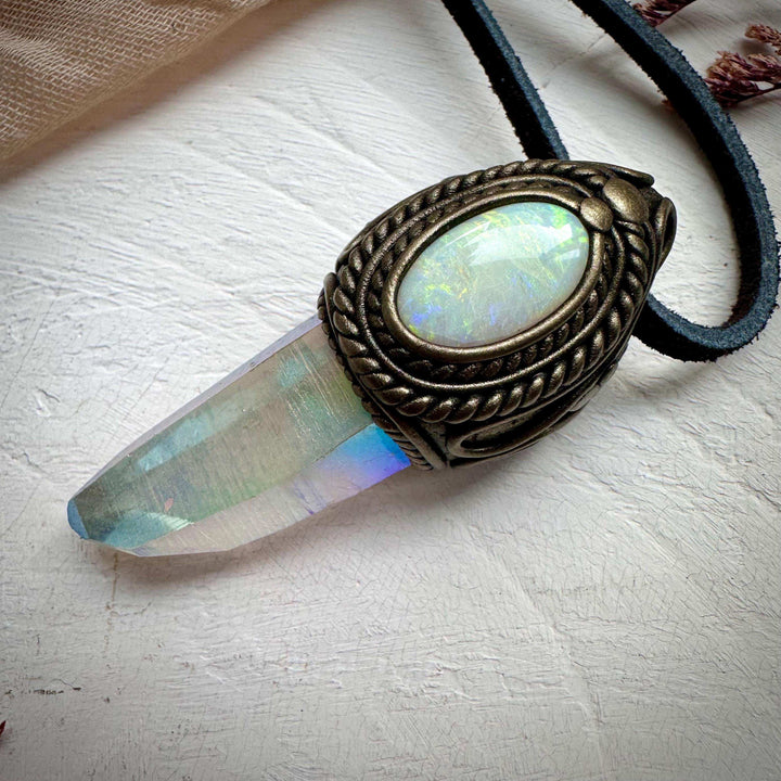 Angel Aura Quartz and Australian Opal Necklace - FairyGardenGlow