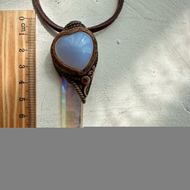 Angel Aura Quartz Blue Chalcedony and Ruby Pendant Necklace - FairyGardenGlow