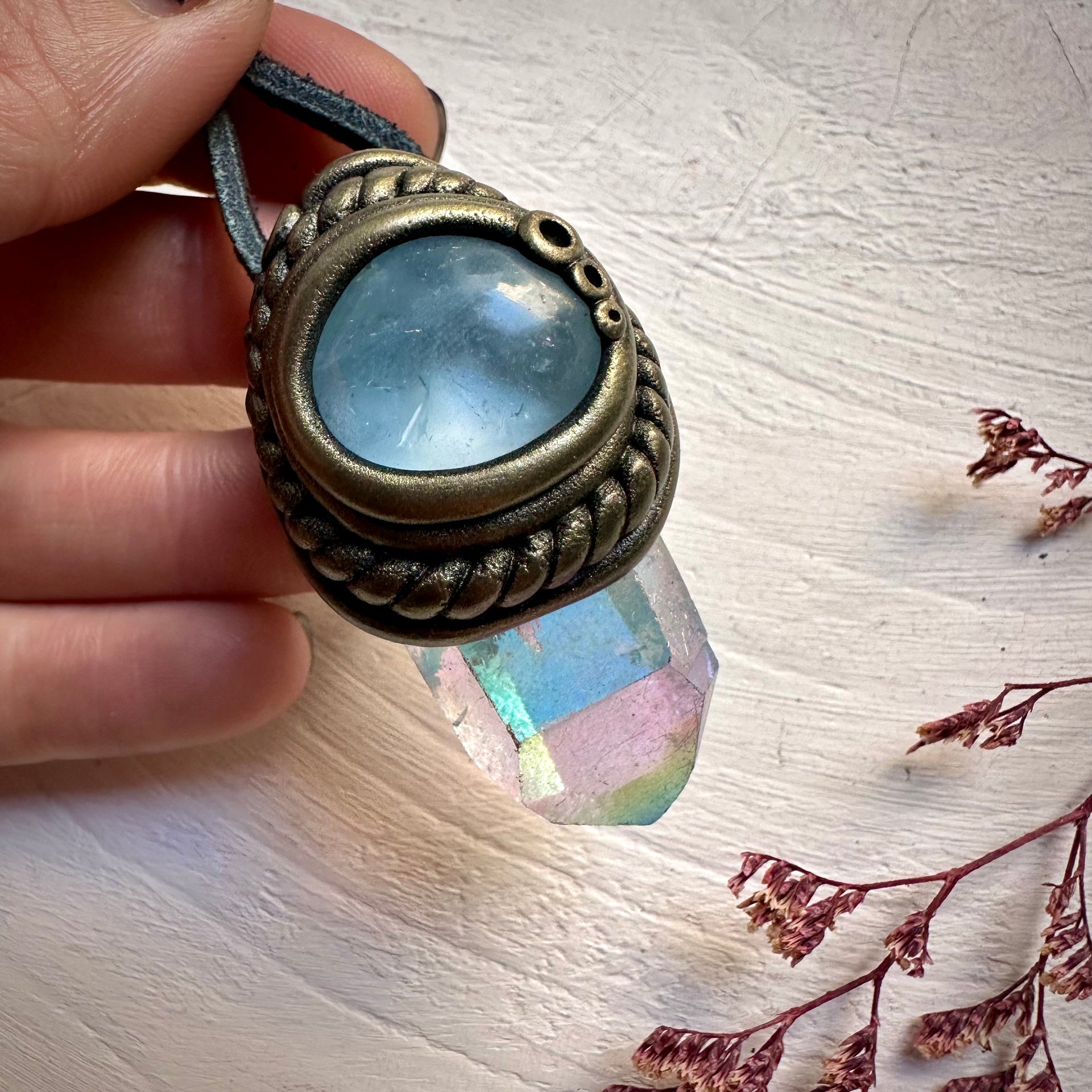 Angel Aura Quartz Celestite Necklace - FairyGardenGlow