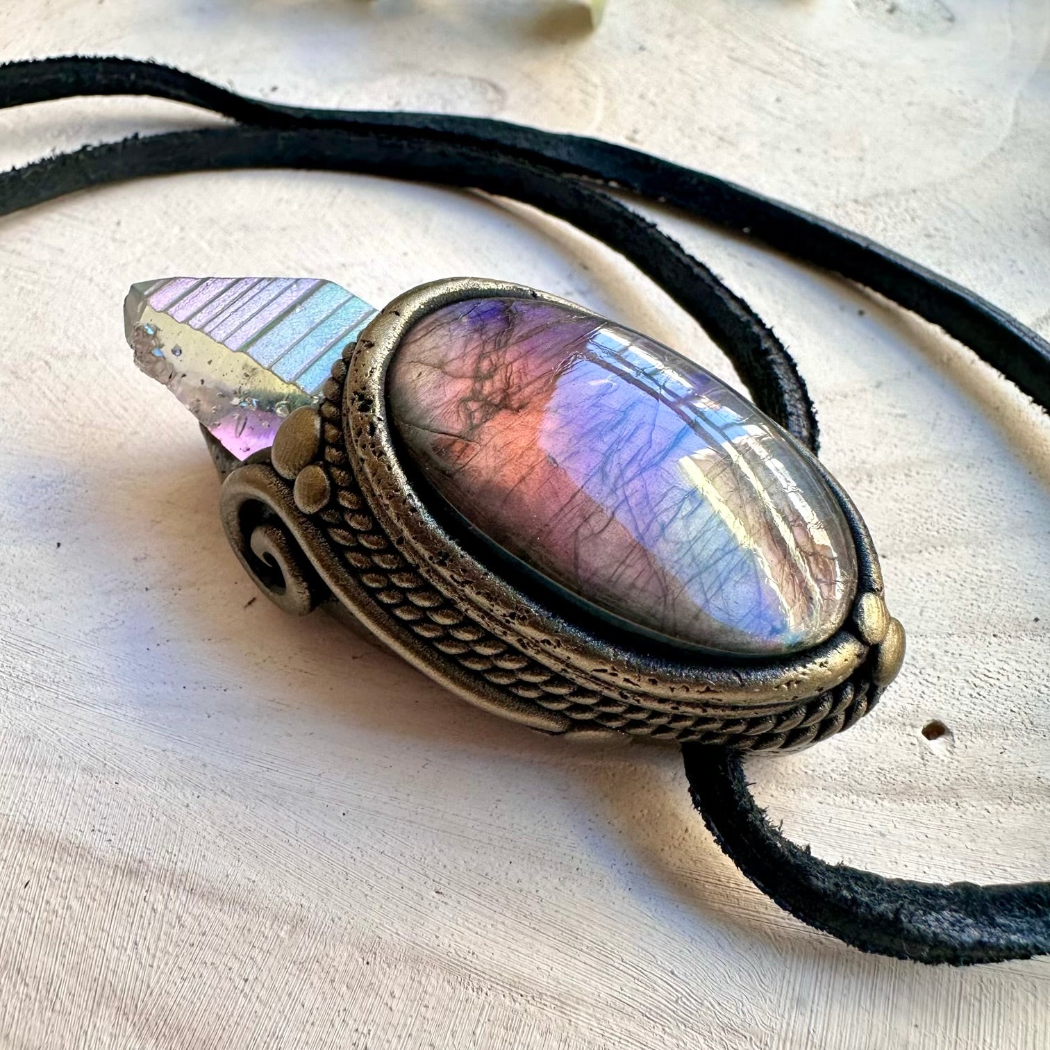 One of a kind angel aura quartz and labradorite necklace