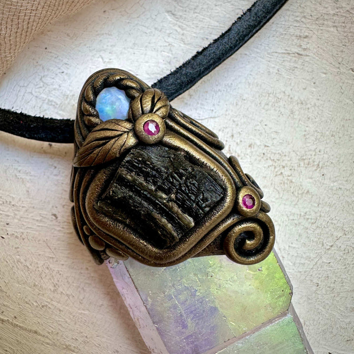 Angel Aura Quartz Moldavite Australian Opal and Ruby Wand / Pendant - FairyGardenGlow