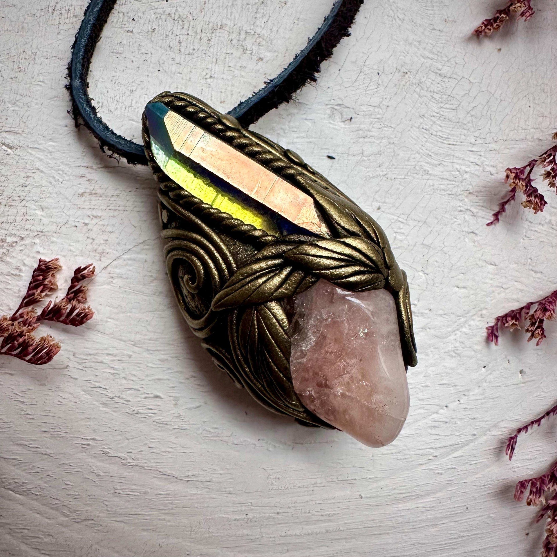 Angel Aura Quartz and Morganite Necklace - FairyGardenGlow