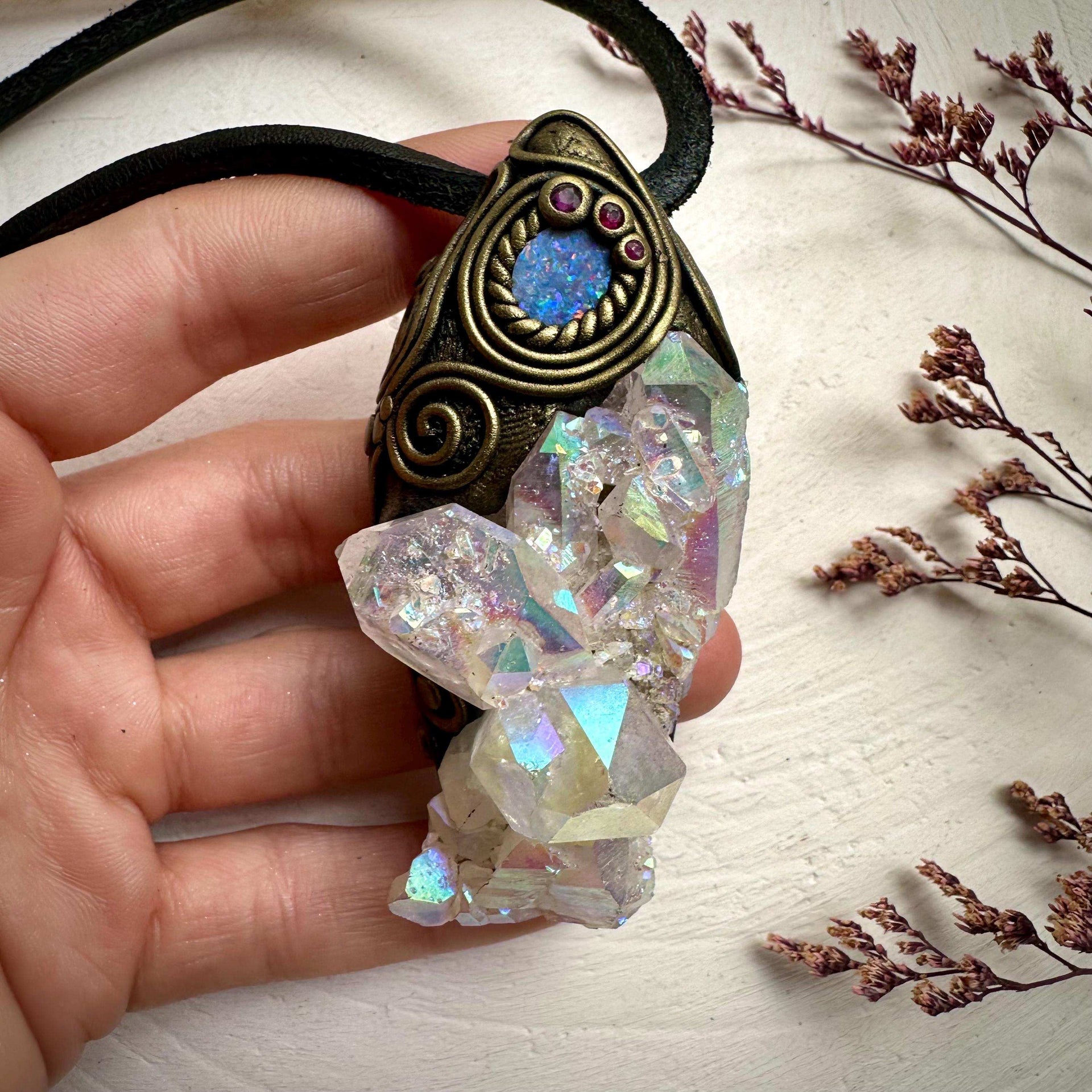 Angel Aura Quartz Opal and Ruby Wand / Necklace - FairyGardenGlow