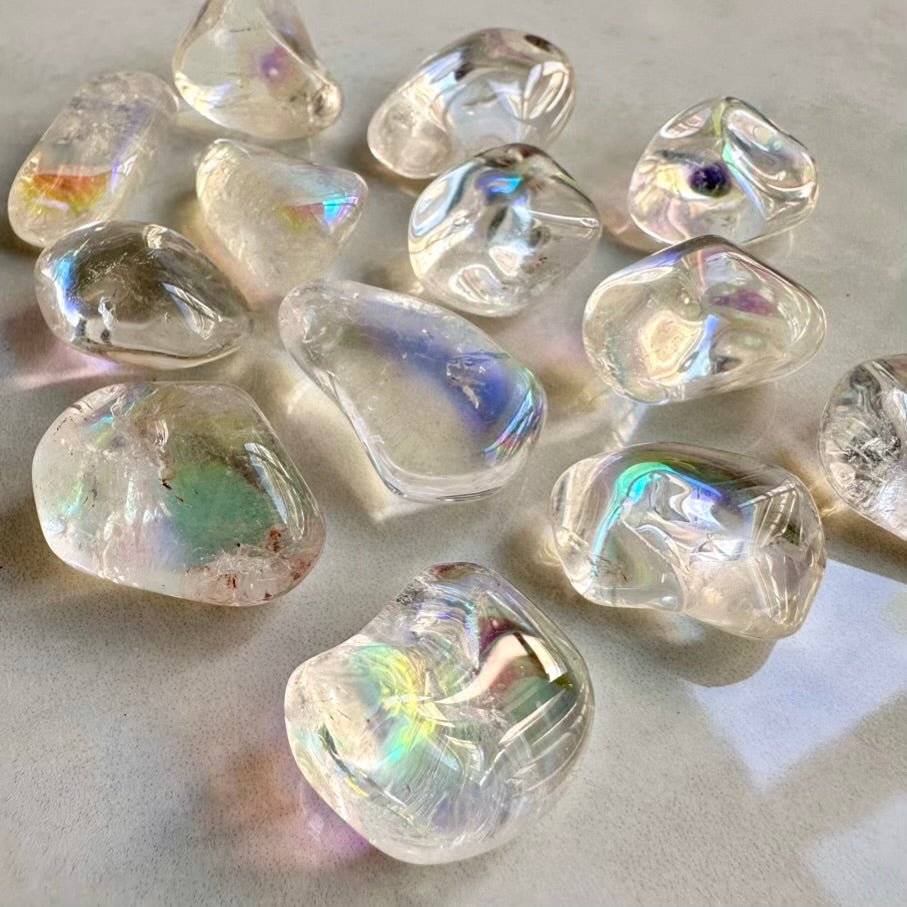 Angel Aura Quartz Polished Crystal – Natural Healing Gemstone for Peace & Joy (1 or 5 Pieces) - FairyGardenGlow
