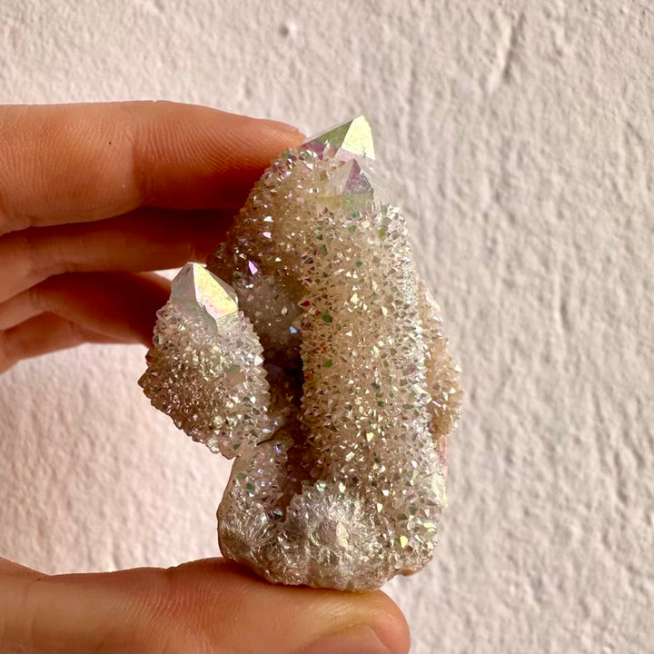 Iridescent Angel Aura Quartz cluster with shimmering points