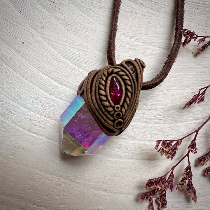 Angel Aura Quartz and Ruby Necklace - FairyGardenGlow