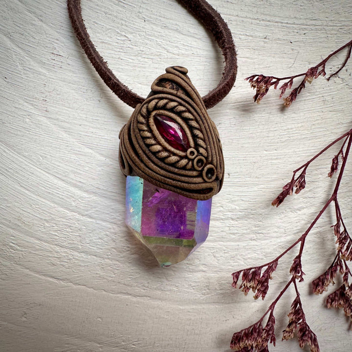 Angel Aura Quartz and Ruby Necklace - FairyGardenGlow