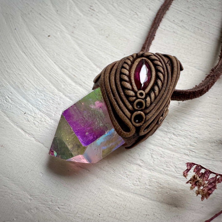 Angel Aura Quartz and Ruby Necklace - FairyGardenGlow