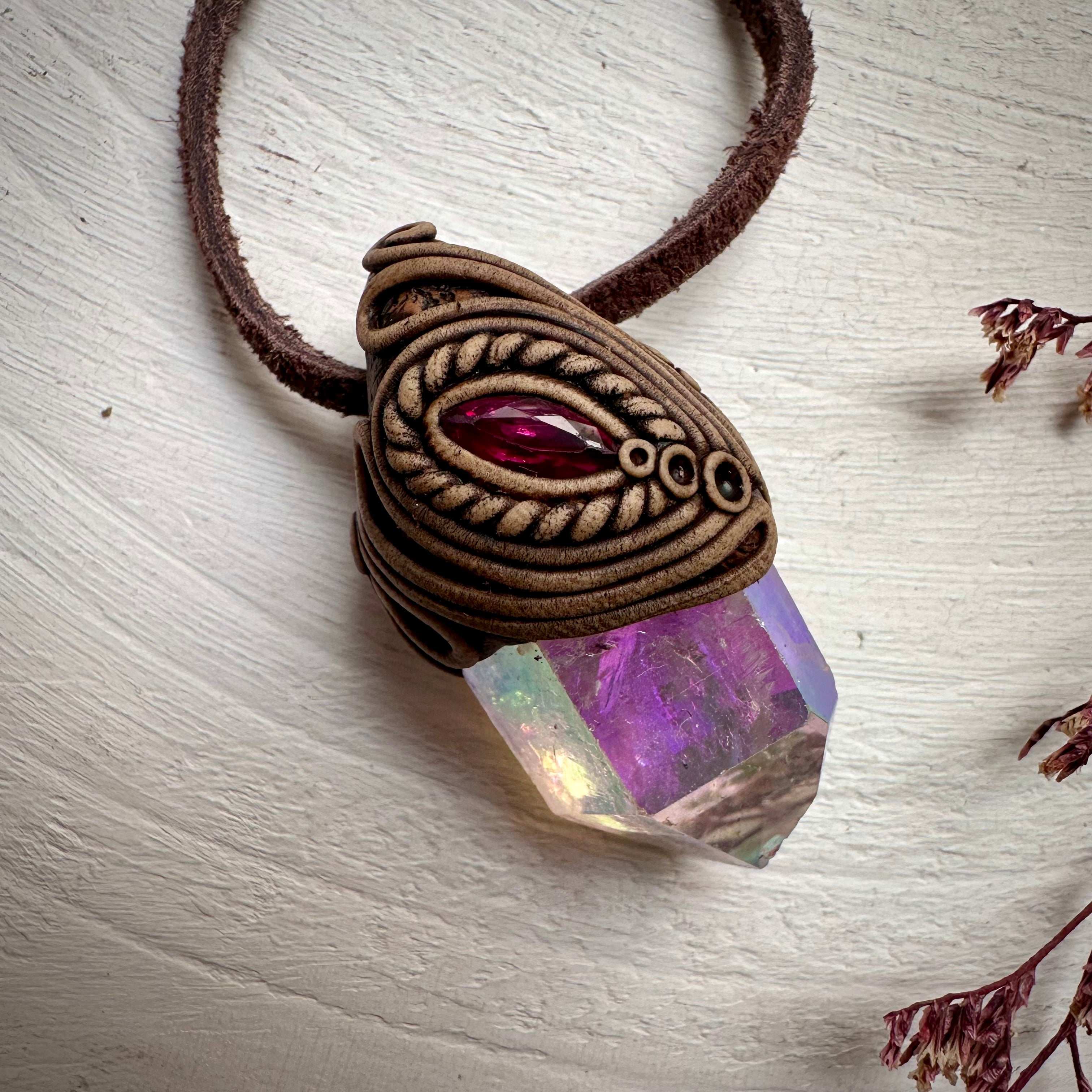 Angel Aura Quartz and Ruby Necklace - FairyGardenGlow