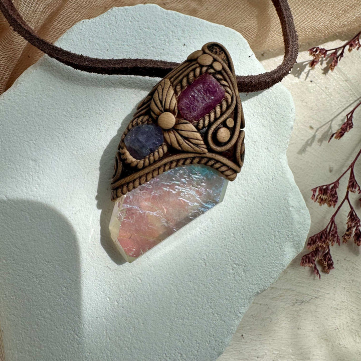 Angel Aura Quartz Ruby and Tanzanite Pendant - FairyGardenGlow
