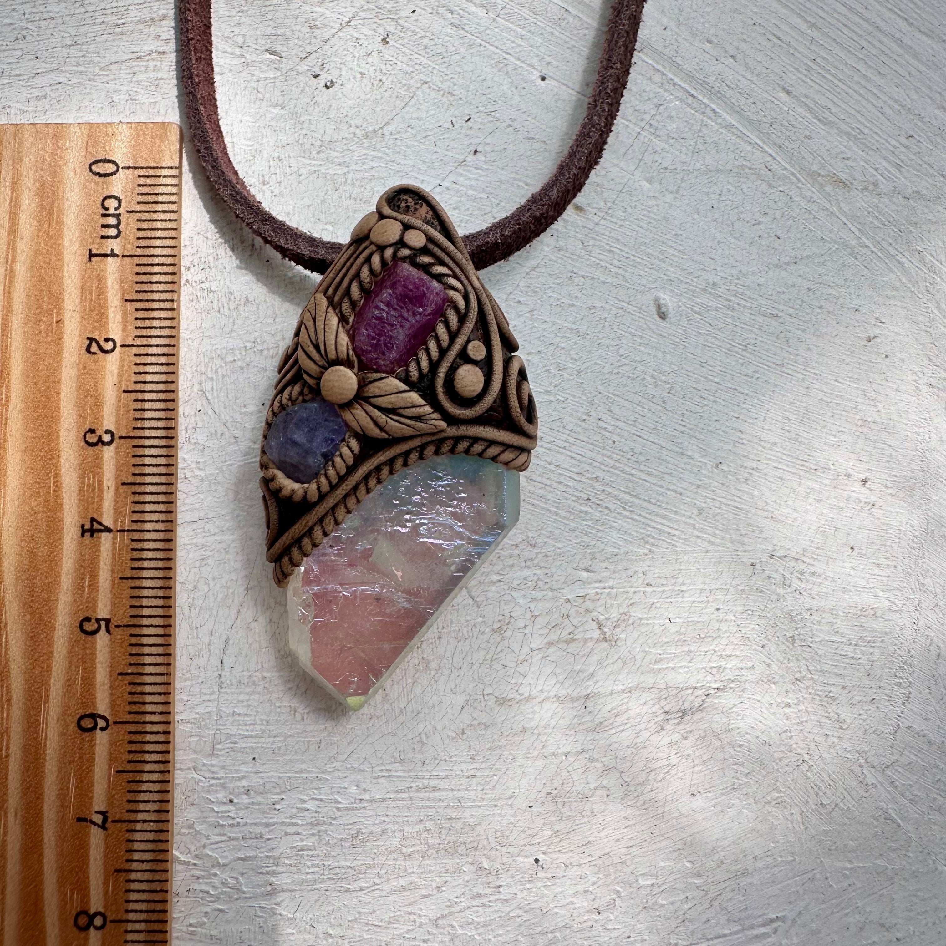 Angel Aura Quartz Ruby and Tanzanite Pendant - FairyGardenGlow