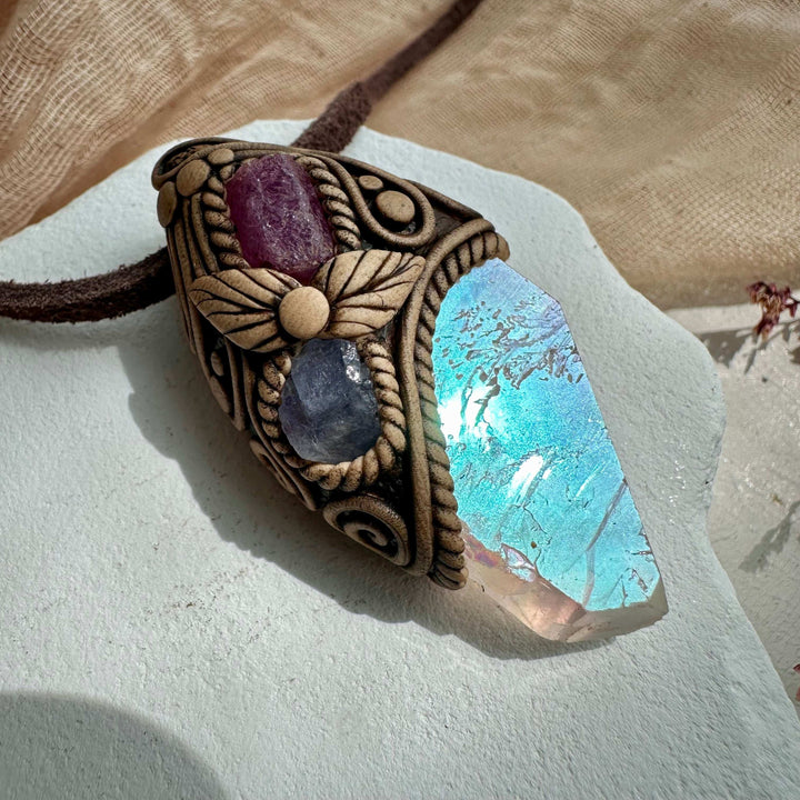Angel Aura Quartz Ruby and Tanzanite Pendant - FairyGardenGlow