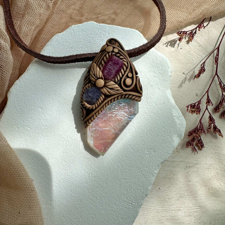 Angel Aura Quartz Ruby and Tanzanite Pendant - FairyGardenGlow