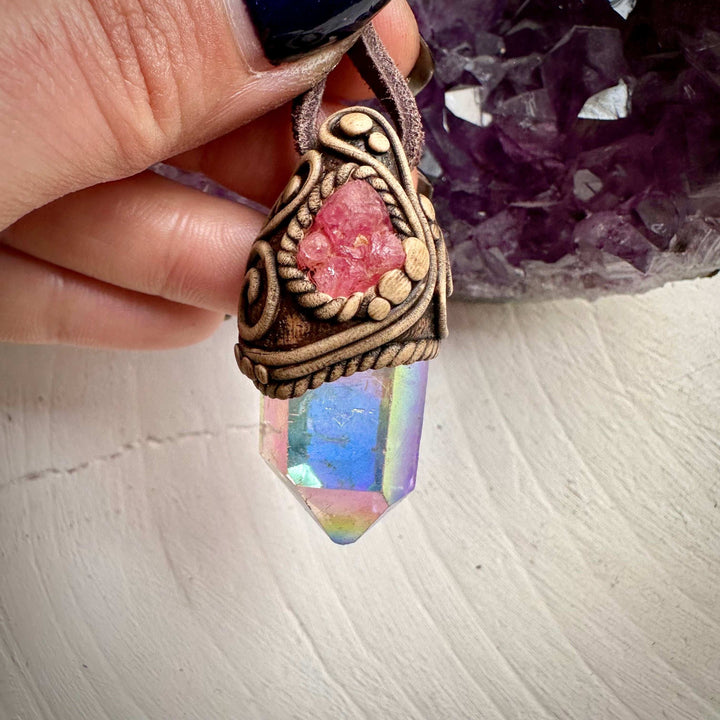 Angel Aura Quartz and Spinel Necklace - FairyGardenGlow