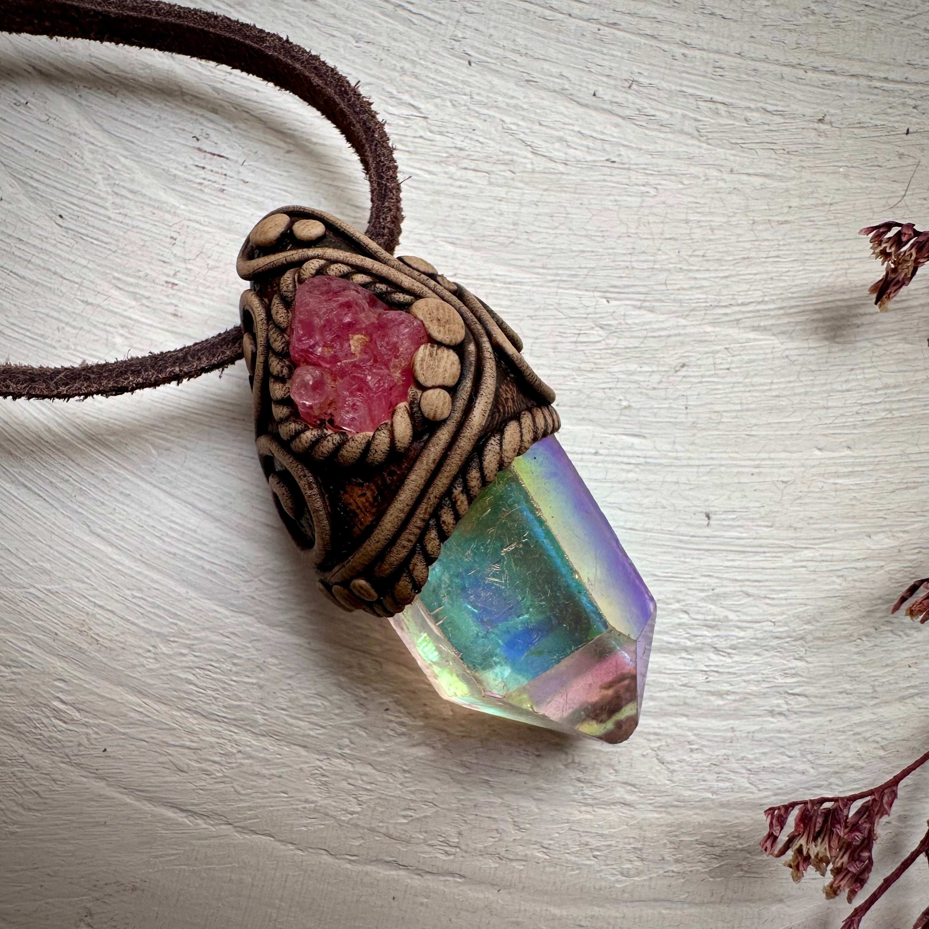 Angel Aura Quartz and Spinel Necklace - FairyGardenGlow