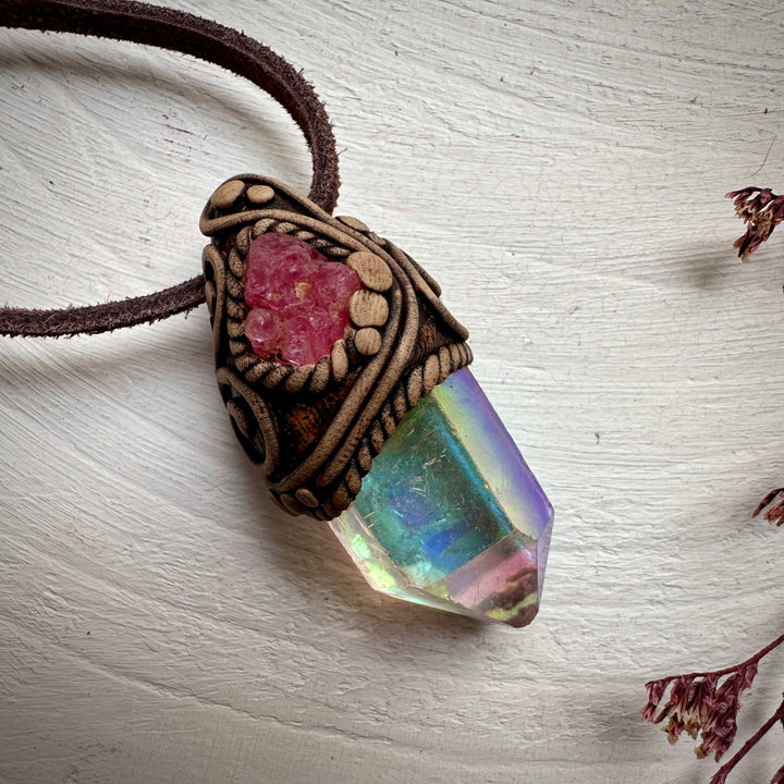 Angel Aura Quartz and Spinel Necklace - FairyGardenGlow