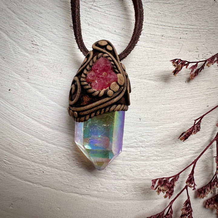 Angel Aura Quartz and Spinel Necklace - FairyGardenGlow