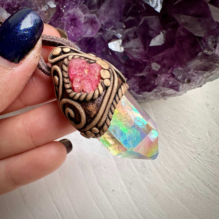 Angel Aura Quartz and Spinel Necklace - FairyGardenGlow