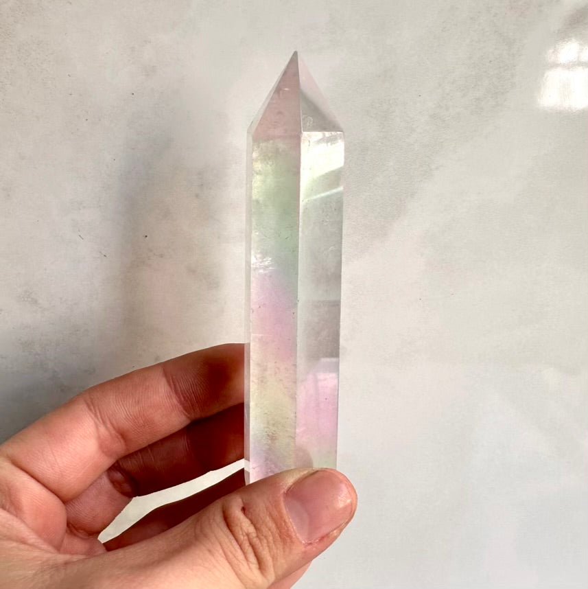 Angel Aura Quartz Tower – Polished Aura Quartz Crystal Point for Healing, Peace & High Vibration Energy - FairyGardenGlow