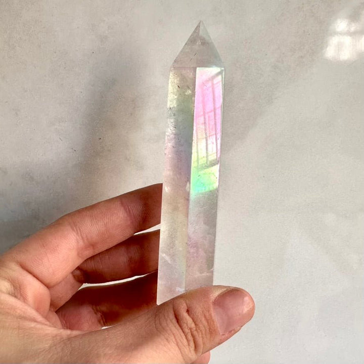 Angel Aura Quartz Tower – Polished Aura Quartz Crystal Point for Healing, Peace & High Vibration Energy - FairyGardenGlow