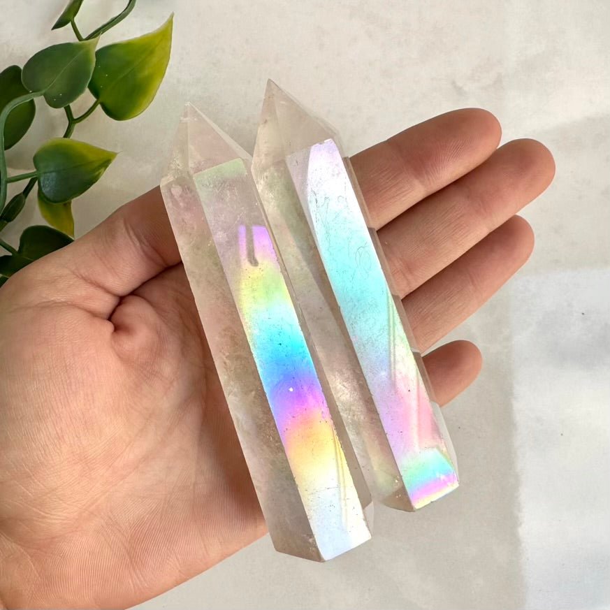 Angel Aura Quartz Tower – Polished Aura Quartz Crystal Point for Healing, Peace & High Vibration Energy - FairyGardenGlow