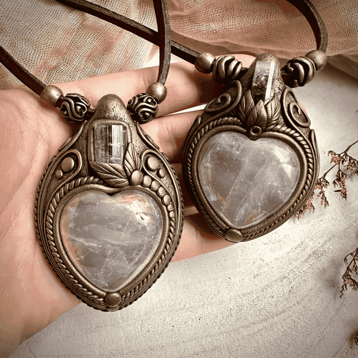Angel Aura Rose Quartz Heart and Light Pink Tourmaline Necklace - FairyGardenGlow