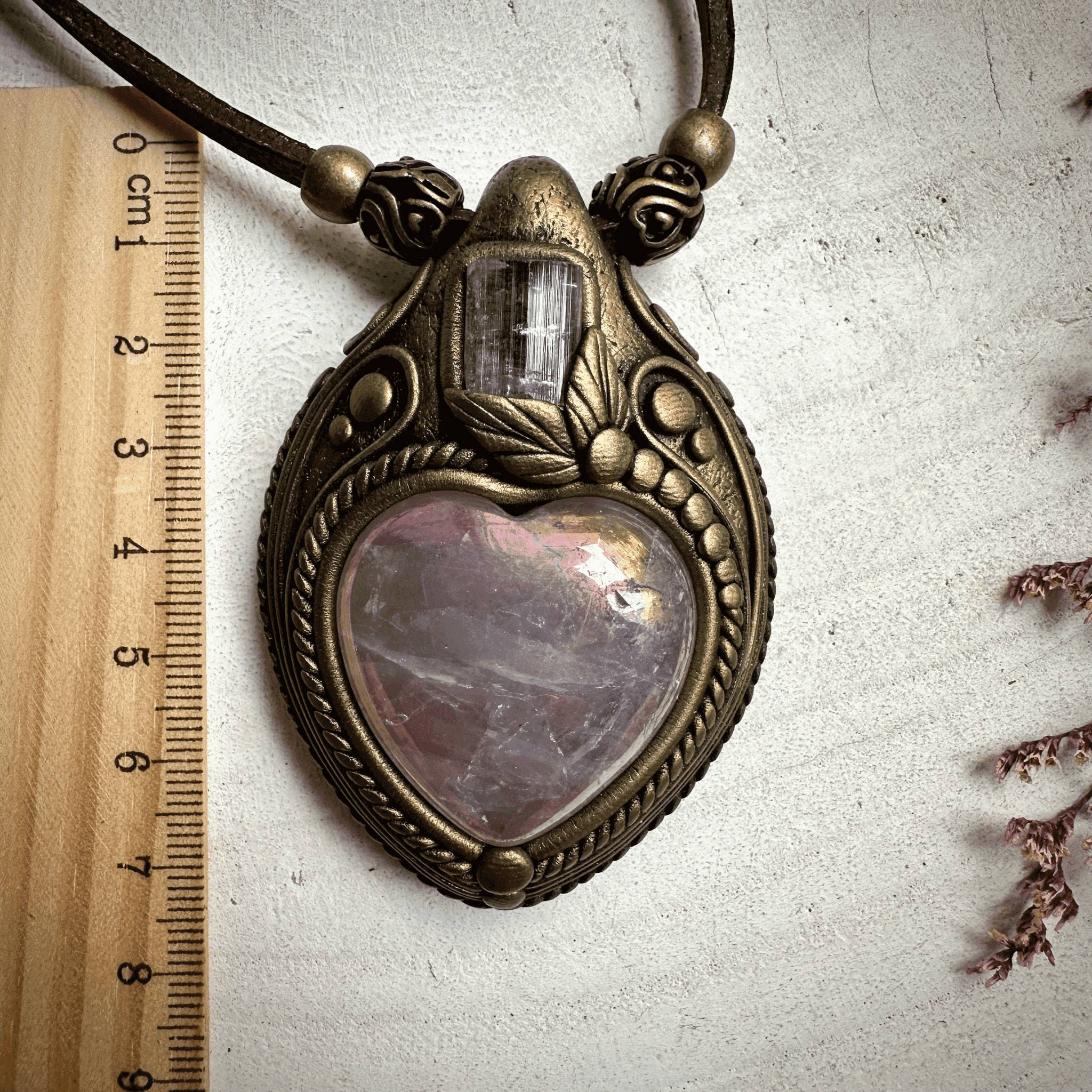 Angel Aura Rose Quartz Heart and Light Pink Tourmaline Necklace - FairyGardenGlow