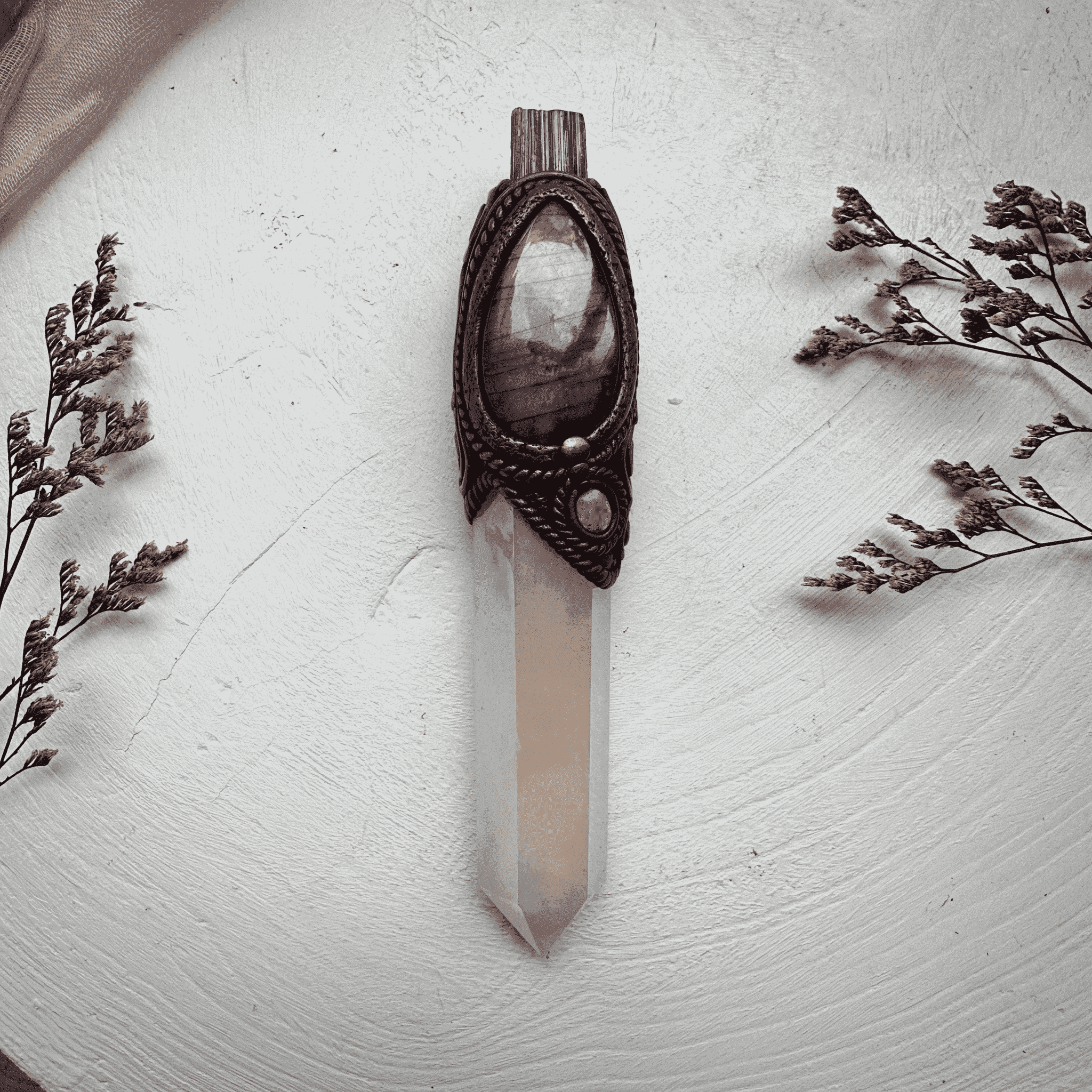 Angel Aura Rose Quartz Labradorite Opal and Bi Color Tourmaline Wand - FairyGardenGlow