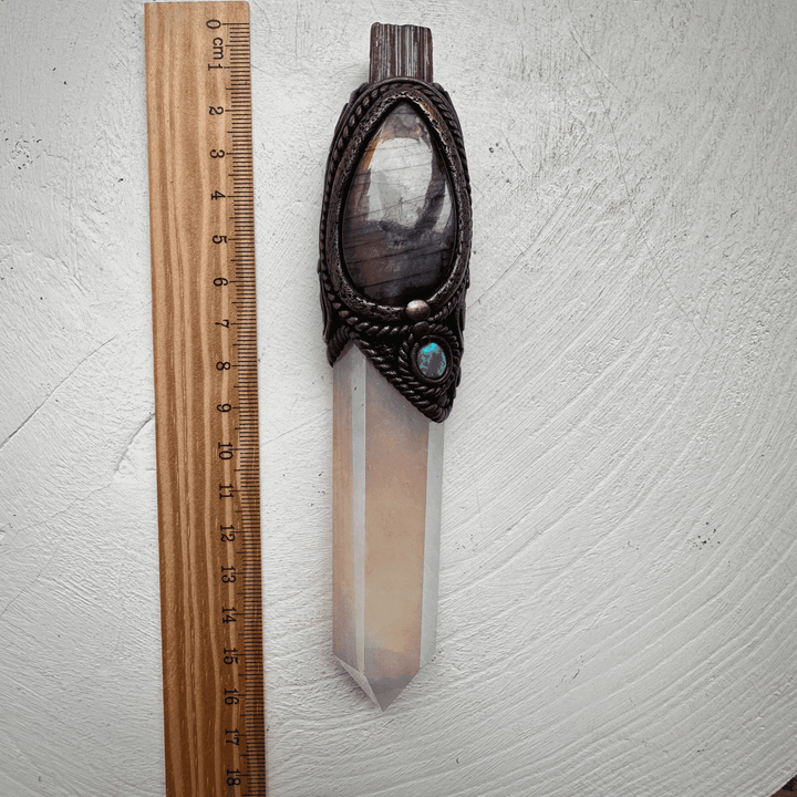 Angel Aura Rose Quartz Labradorite Opal and Bi Color Tourmaline Wand - FairyGardenGlow