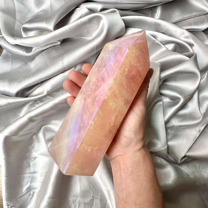 Angel Aura Rose Quartz Tower – Unique Polished Pink Crystal Point for Love, Peace & Spiritual Harmony - FairyGardenGlow
