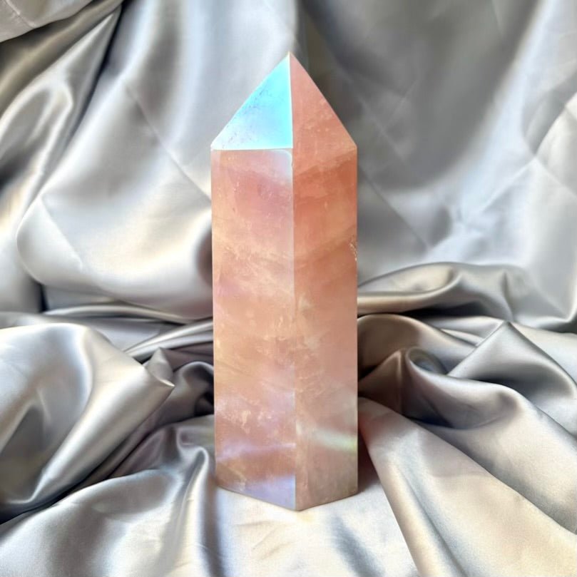 Angel Aura Rose Quartz Tower – Unique Polished Pink Crystal Point for Love, Peace & Spiritual Harmony - FairyGardenGlow