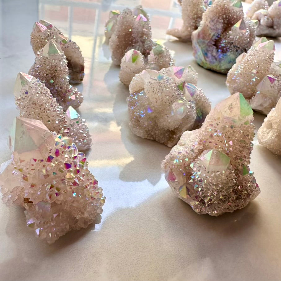 Angel Aura Spirit Quartz cluster with druzy crystal tips