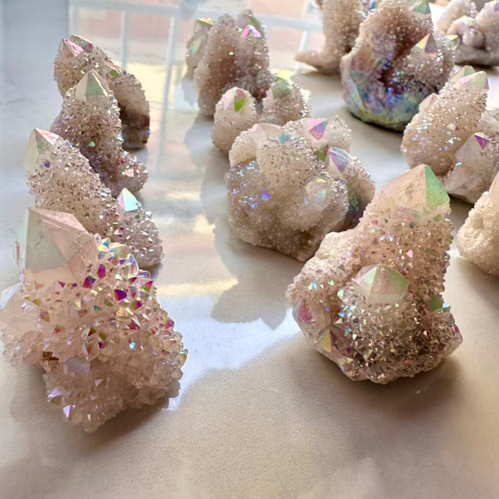 Angel Aura Spirit Quartz cluster with druzy crystal tips