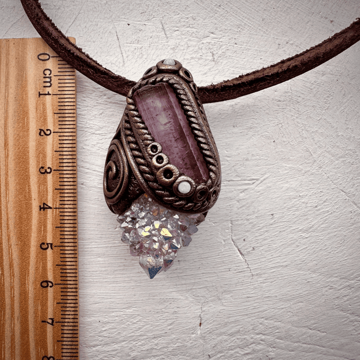 Angel Aura Spirit Quartz Pink Tourmaline and Australian Opal Necklace - FairyGardenGlow