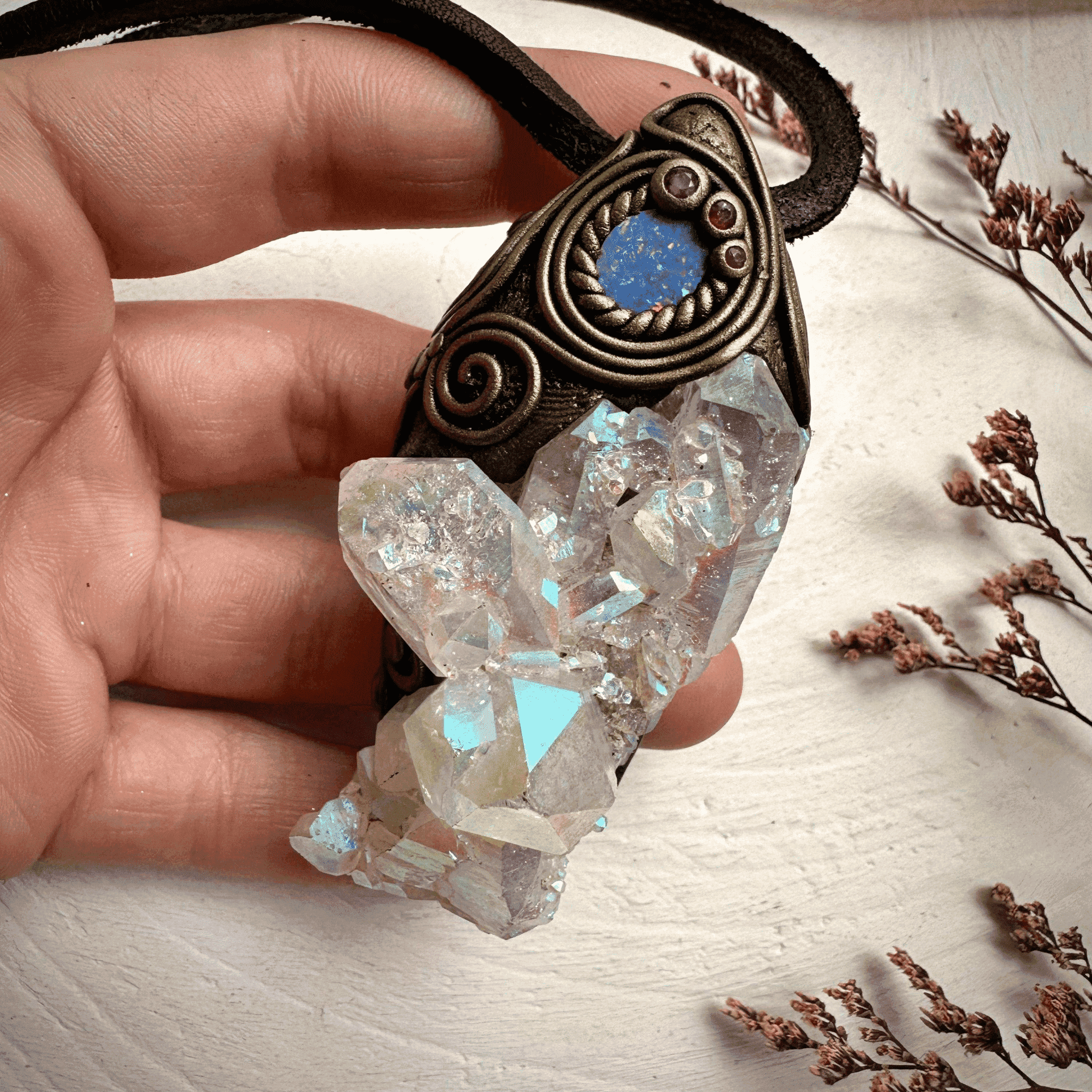 Angel Aura Quartz Opal and Ruby Wand / Necklace - FairyGardenGlow