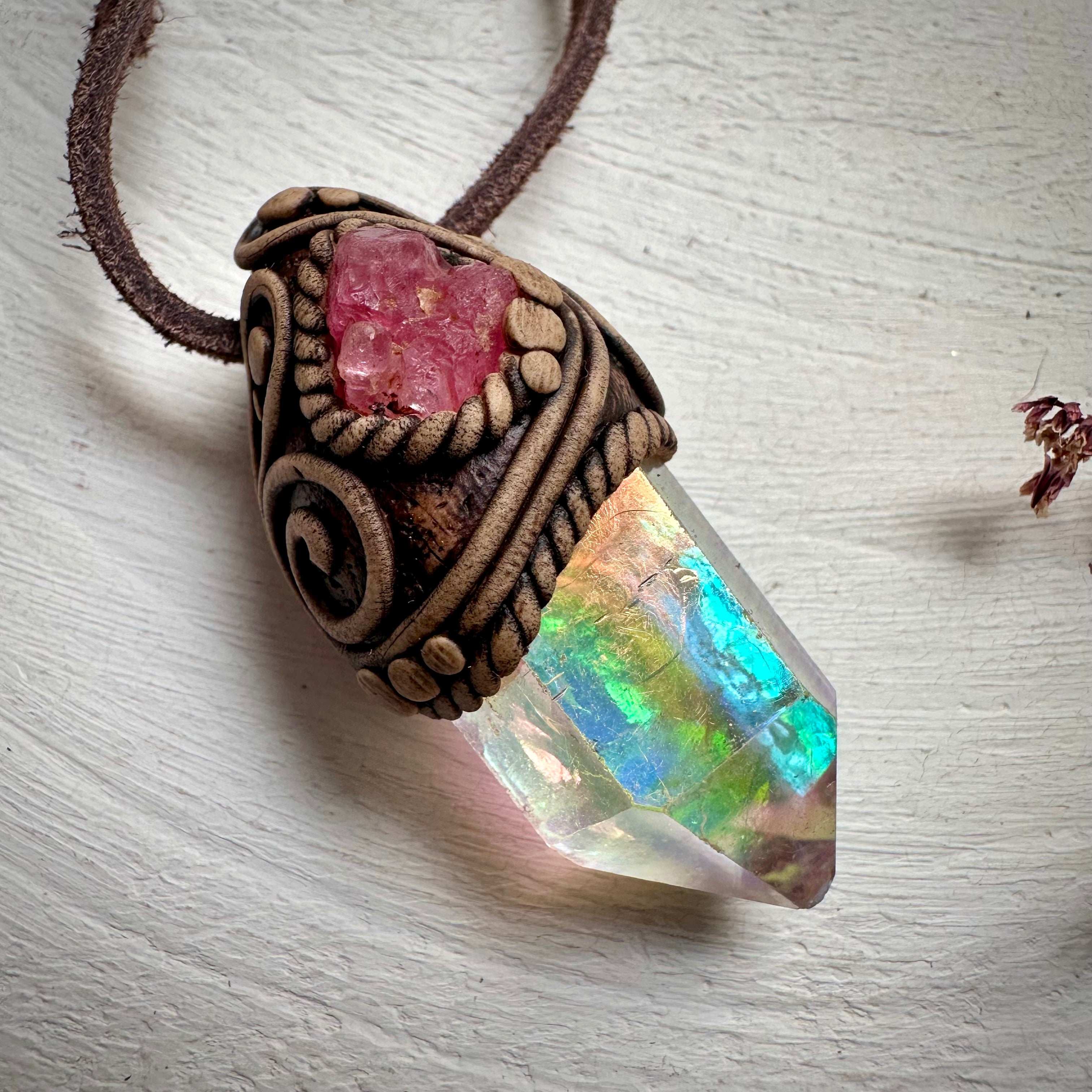 Angel Aura Quartz and Spinel Necklace - FairyGardenGlow