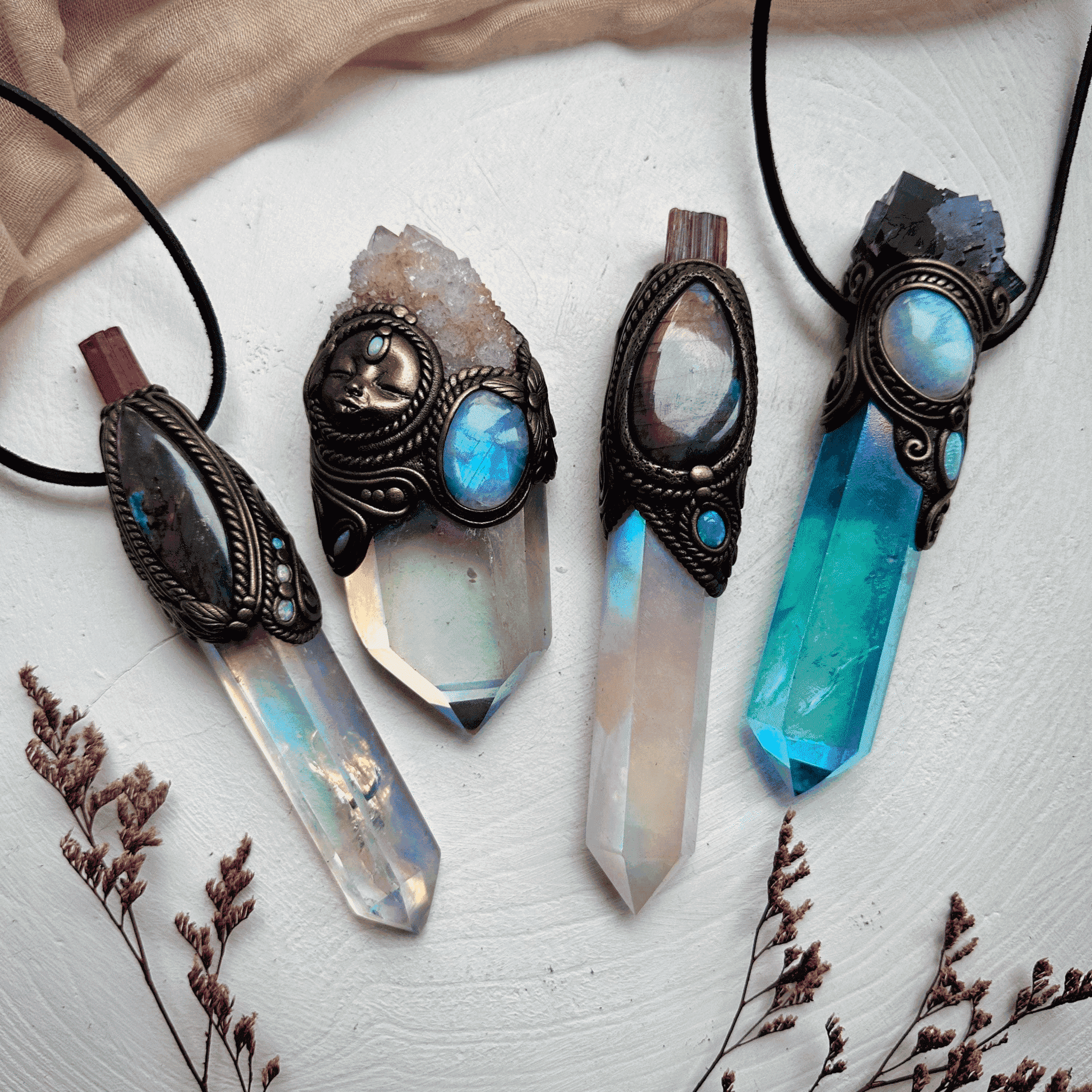 Angel Aura Rose Quartz Labradorite Opal and Bi Color Tourmaline Wand - FairyGardenGlow