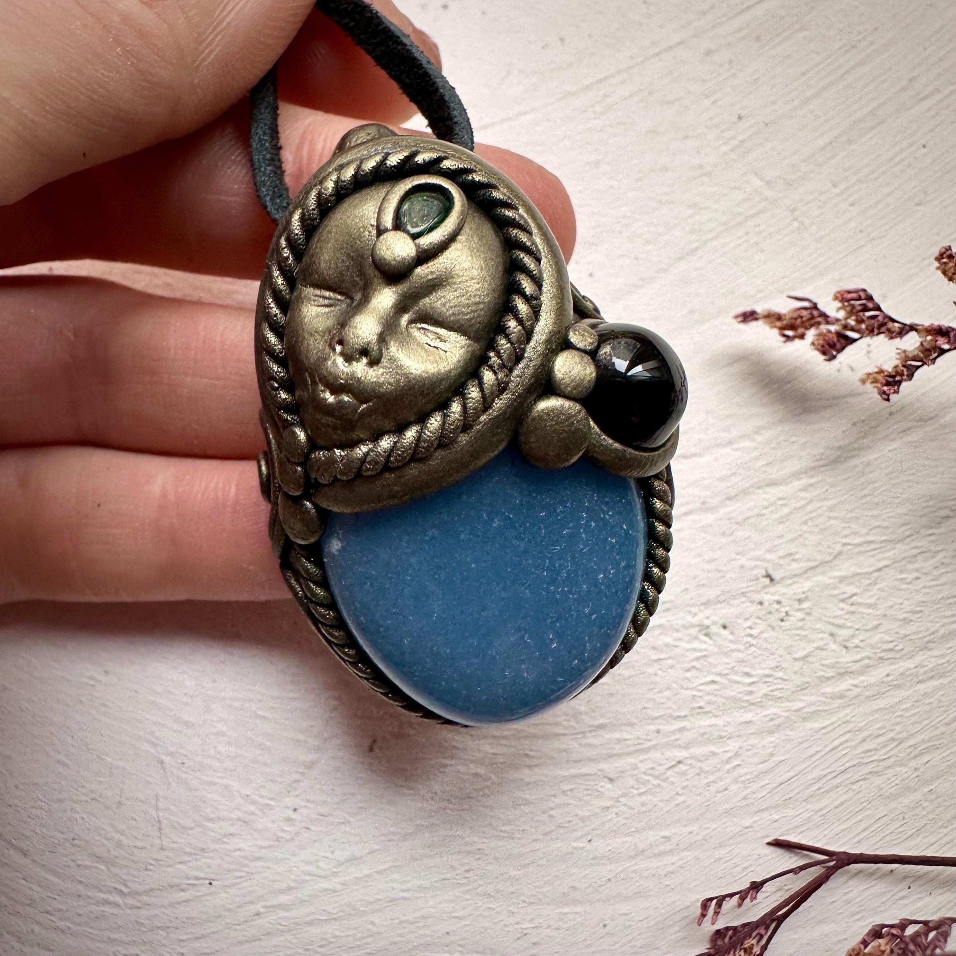 Angelite Black Onyx and Black Opal Goddess Necklace - FairyGardenGlow