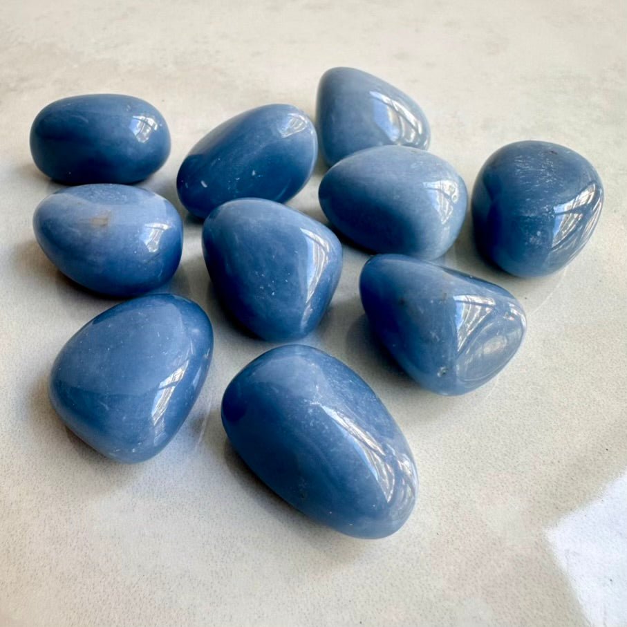 Angelite Polished Crystal – Natural Blue Healing Stone for Calm, Peace & Spiritual Connection (1 or 5 Pieces) - FairyGardenGlow