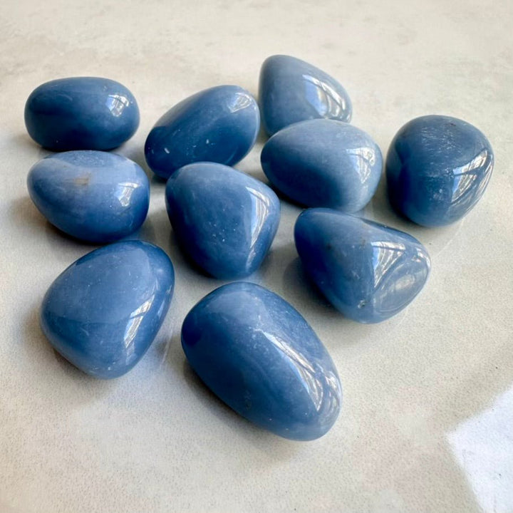 Angelite Polished Crystal – Natural Blue Healing Stone for Calm, Peace & Spiritual Connection (1 or 5 Pieces) - FairyGardenGlow