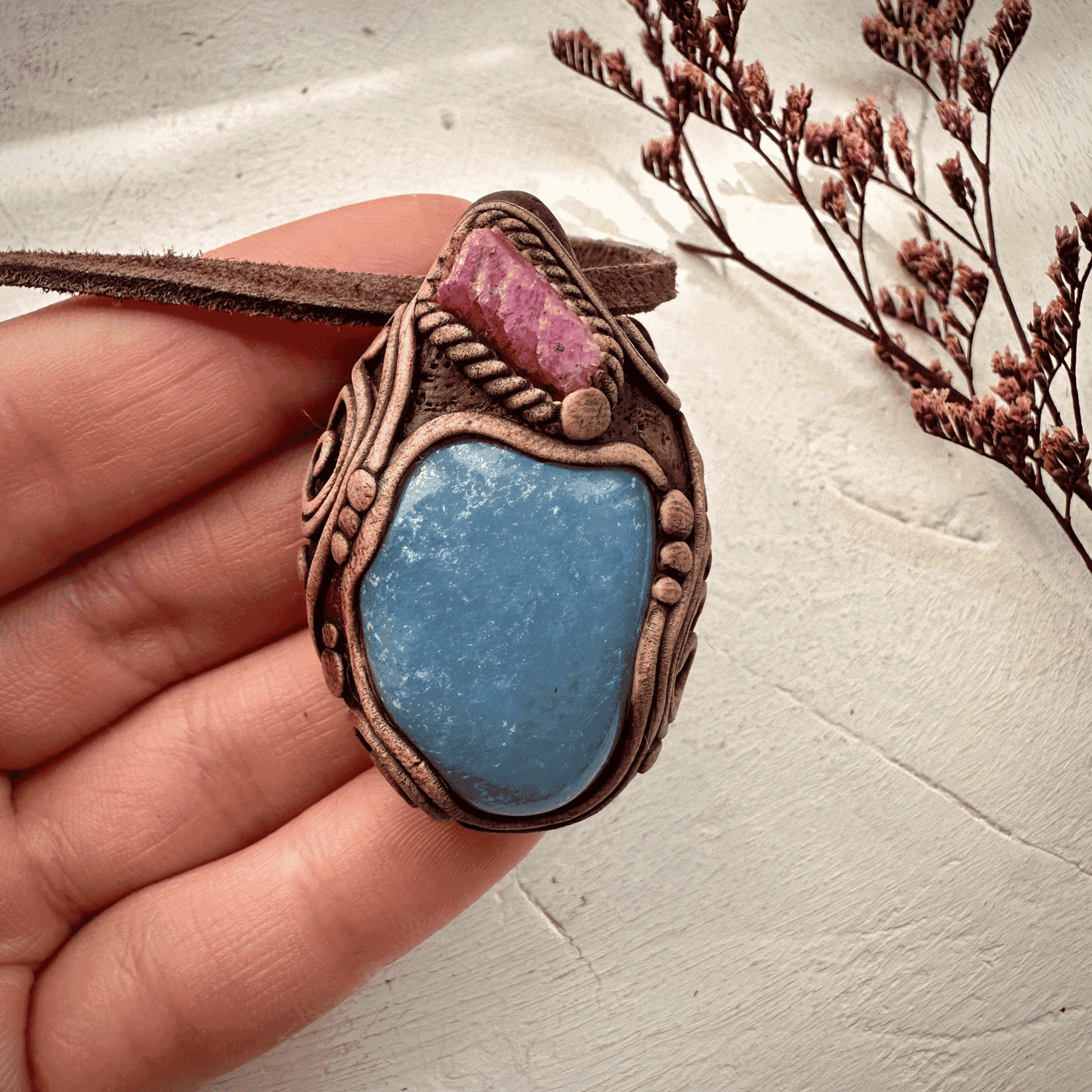Angelite and Raw Ruby Necklace - FairyGardenGlow