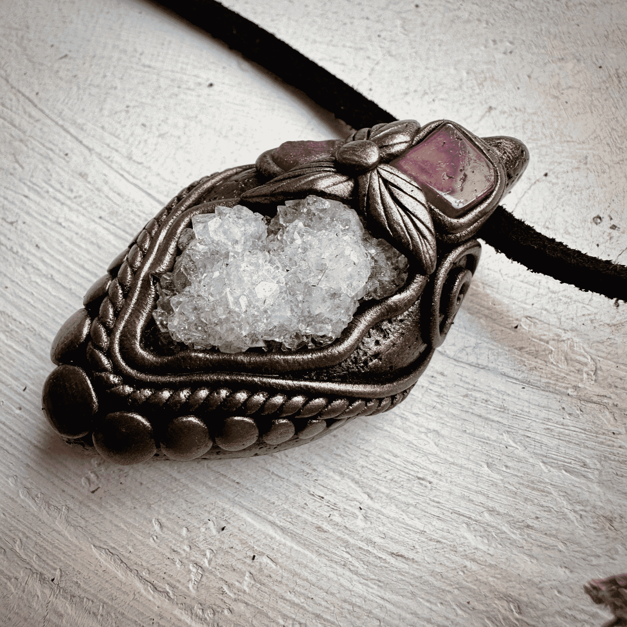 Apophyllite Cluster Ruby and Pink Tourmaline Necklace - FairyGardenGlow