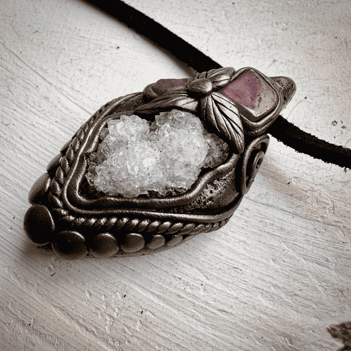 Apophyllite Cluster Ruby and Pink Tourmaline Necklace - FairyGardenGlow