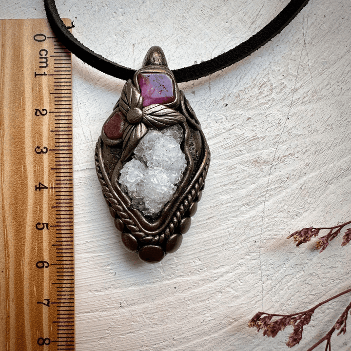 Apophyllite Cluster Ruby and Pink Tourmaline Necklace - FairyGardenGlow