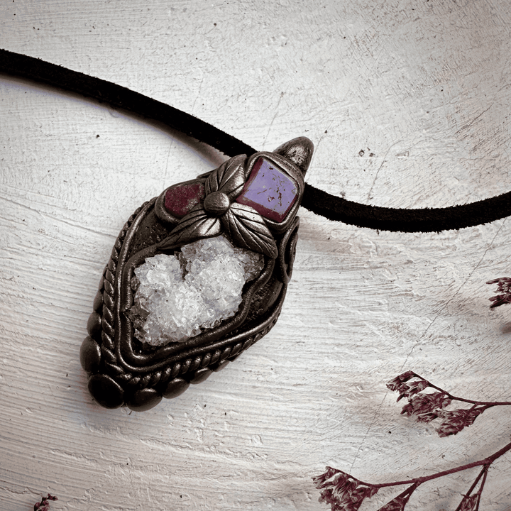 Apophyllite Cluster Ruby and Pink Tourmaline Necklace - FairyGardenGlow