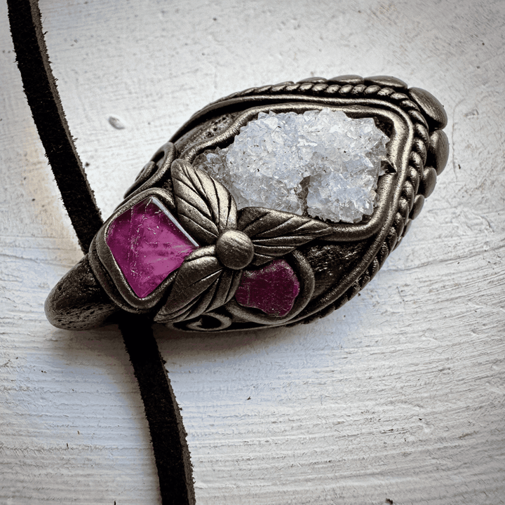 Apophyllite Cluster Ruby and Pink Tourmaline Necklace - FairyGardenGlow