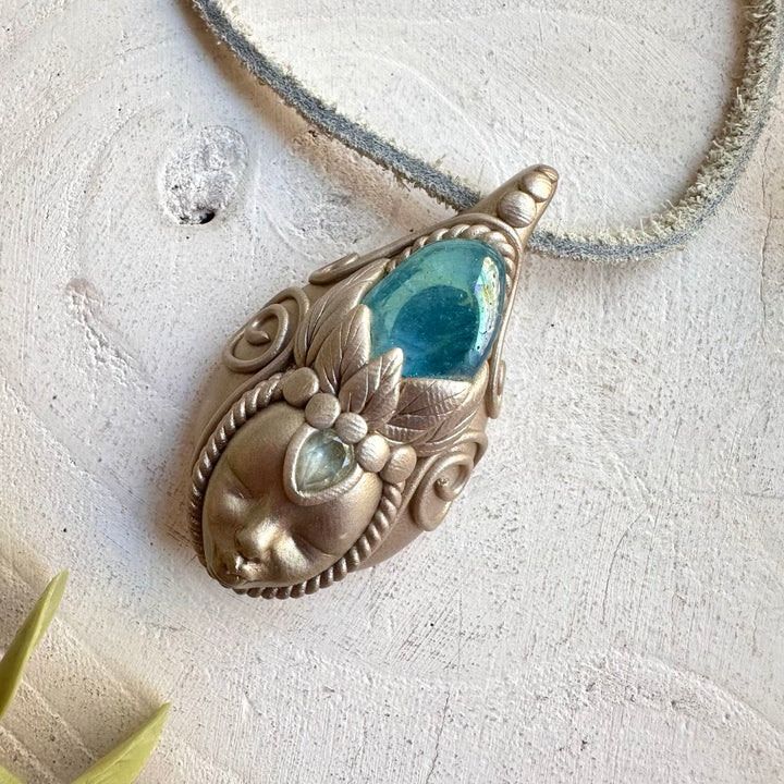 Aqua Aura Quartz and Blue Topaz goddess spiritual crystal necklace
