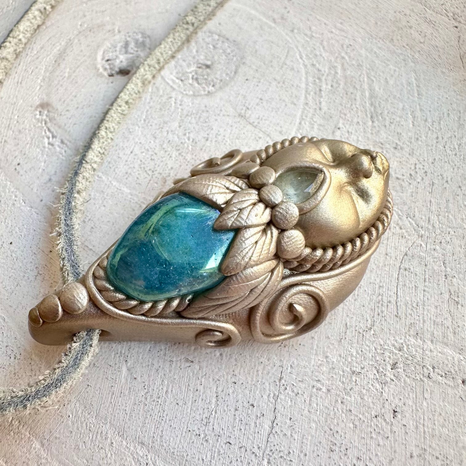 Crystal talisman necklace with aqua aura quartz and blue topaz healing stones