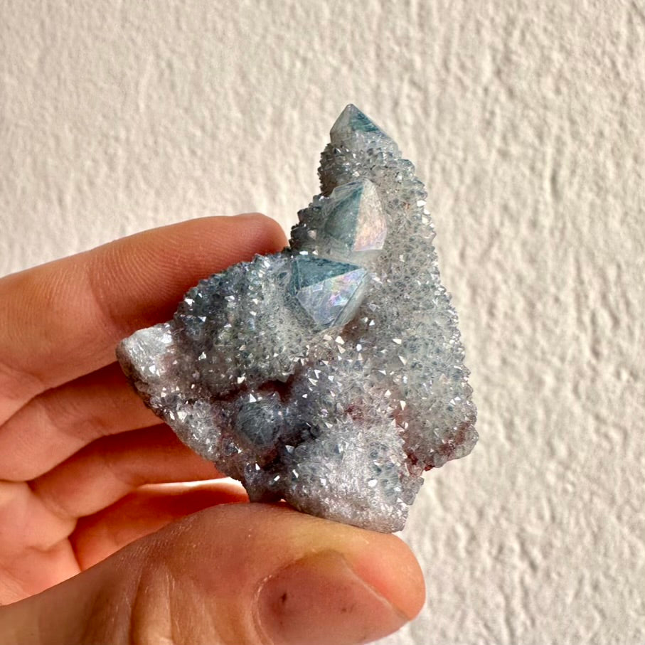 Rare Spirit Quartz cluster treated with Aqua Aura finish